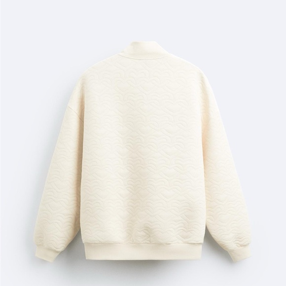 New Zara Men Sweetheart Hearts Sweatshirt 1/4 Zipped Sweater Top S Ecru - Picture 3 of 11